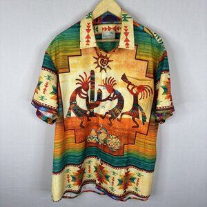 Royaura Hawaiian Shirt Men’s XXL Kokopelli Tribal Southwest Print